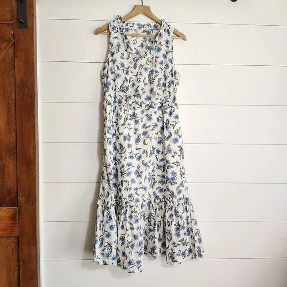 J.Crew Women's Floral Tiered Midi Dress Preppy Coastal Flowy Beachy Ruffles 10 - Picture 2 of 11